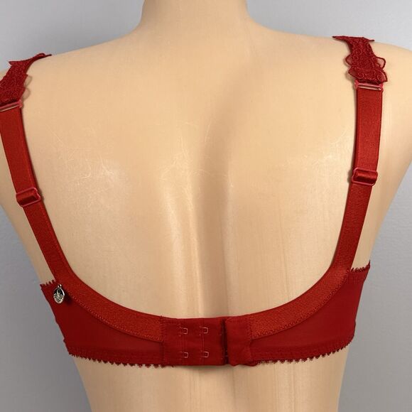 Maison Lejaby Elixir Theodora 3 Part Underwire Bra Red US Size 32E G71333 Lace - Picture 7 of 11